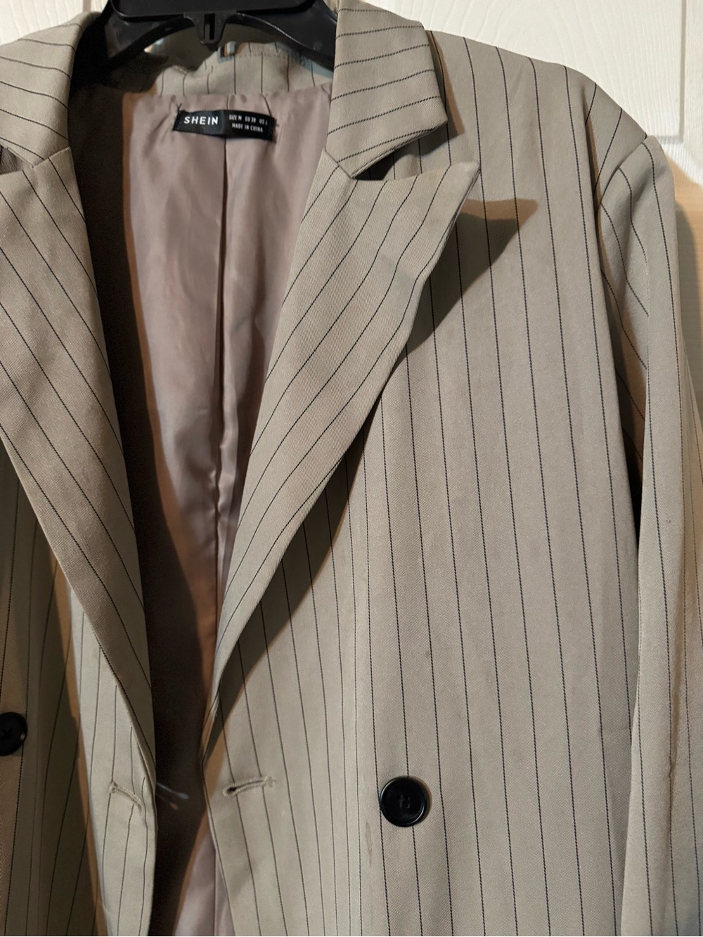 Womens Taupe Pinstripe Blazer Coat